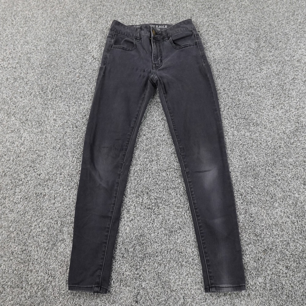 American Eagle Jeans Womens 0 Dark Black Denim Pants Jegging Stretch Flex Faded